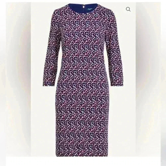 Lauren Ralph Lauren Jersey Stretch Geometric Print Dress Size Large Petite - Picture 1 of 12